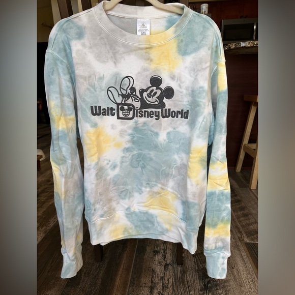 Disney Sweaters - Blue yellow white Tie Dye Disney World Crew Neck